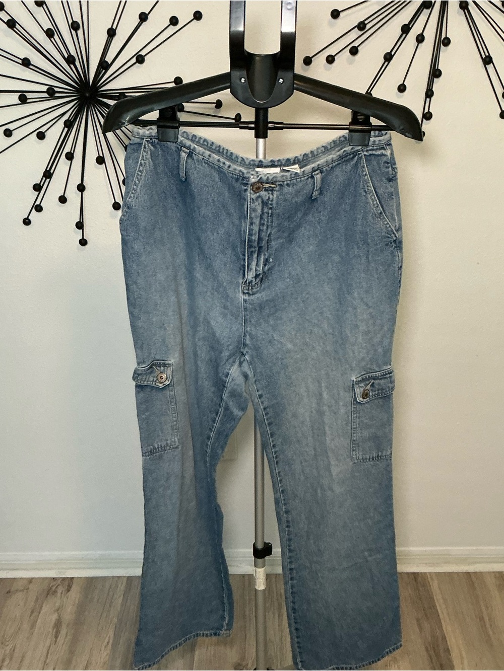Vintage Y2K Xhilaration Cargo Jeans Size 13 Light Wash Wide Leg Denim